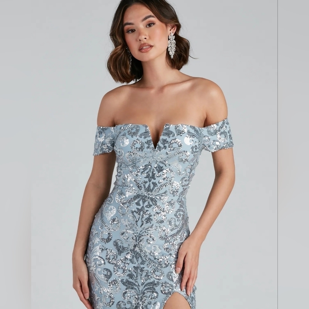 Windsor Carter Sequin Scroll A-line Formal Dress - Picture 5 of 15